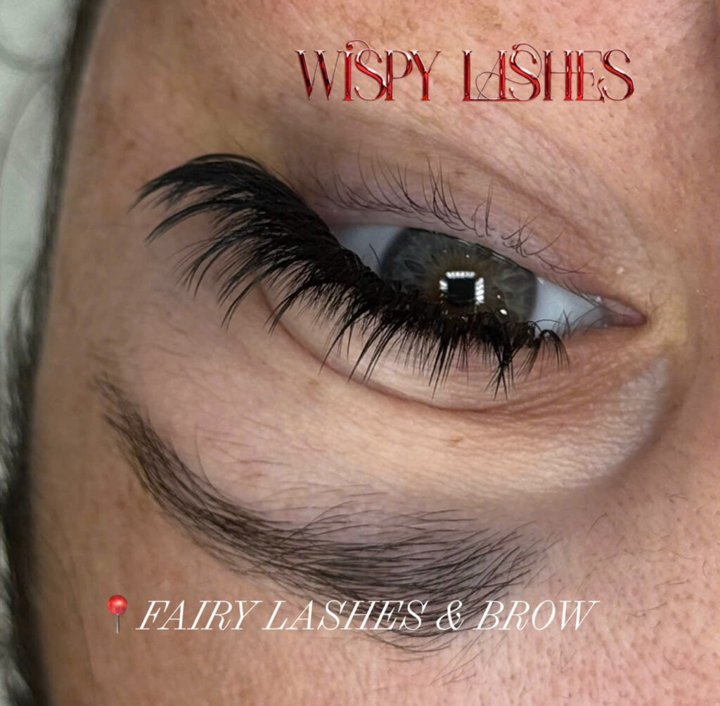 Wispy eyelash extensions close-up at Fairy Lashes Lumberton TX